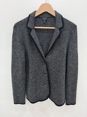 Talbots Gray Herringbone 100% Merino Wool Sweater Blazer Women's Size Small